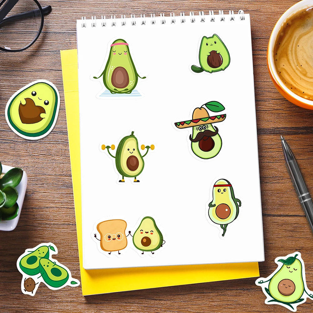 10/25/50PCS Cute Lovely Avocado Stickers Small Self-Adhesive Decals Photo Album Journal Scrapbook Luggage Refrigerator Notebook