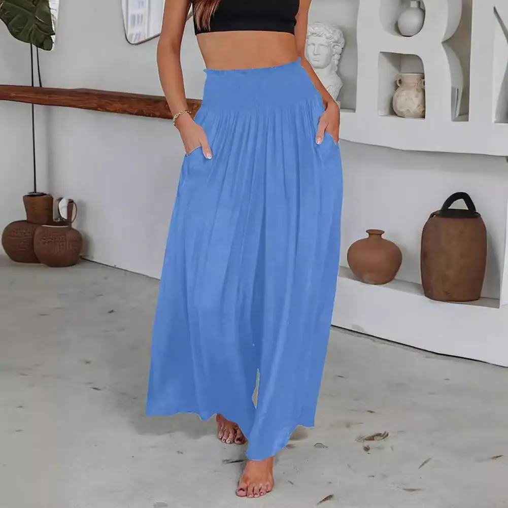 

Mid-rise Loose Trousers Stylish Women's Summer Pants Elastic High Waist Wide Leg Trousers for Vacation Work for Fashionable