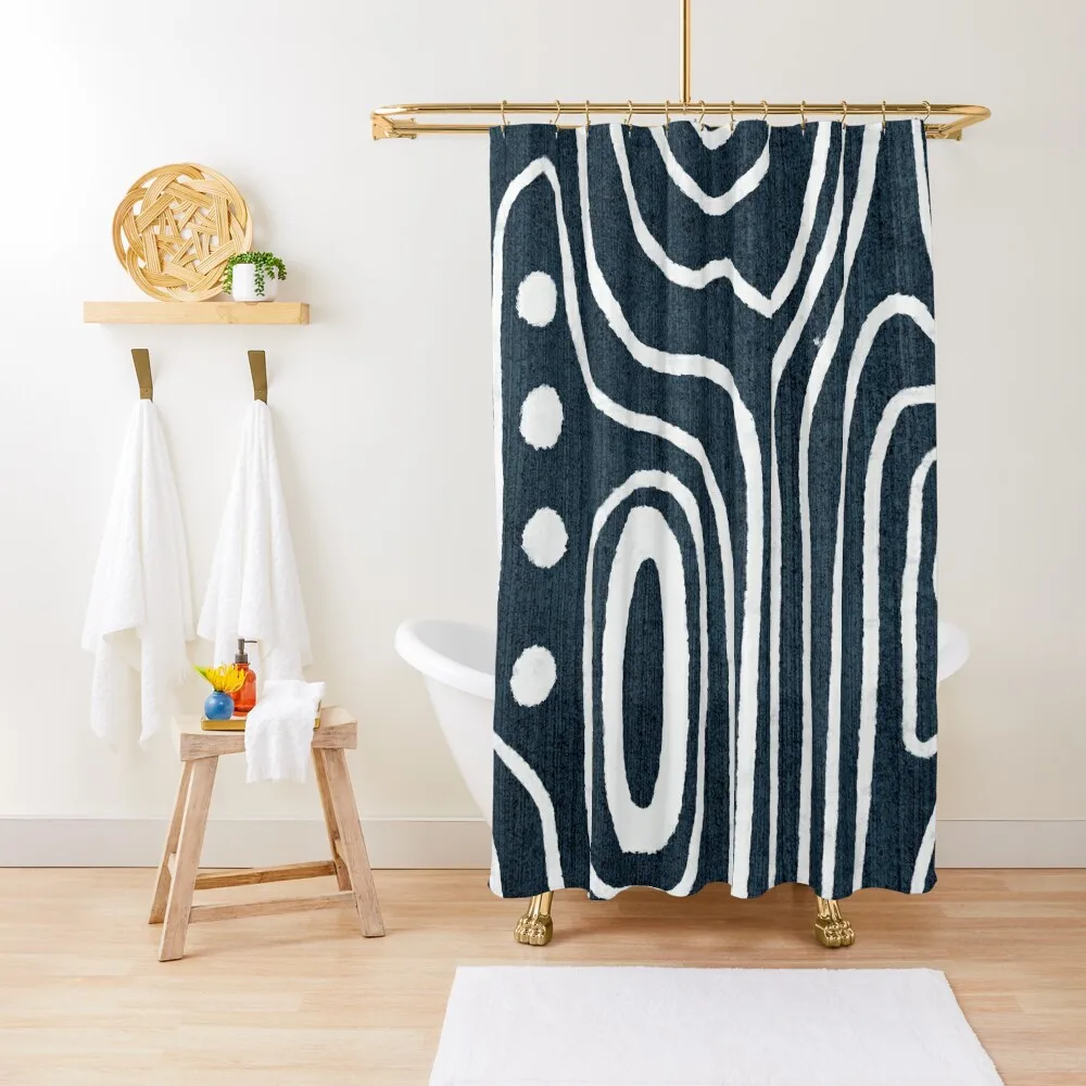 

Tribal White Marks in Indigo Shower Curtain Shower Waterproof Modern Accessory Bathrooms Shower For Bathroom Set Curtain