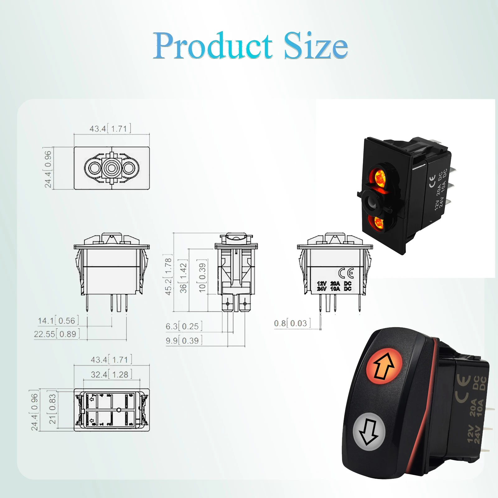 Universal 12V/24V Waterproof Rocker Switch LED DPDT 3 Position ON-OFF-ON/ON-ON-OFF Momentary/Latching for Car Truck Jeep Boat RV