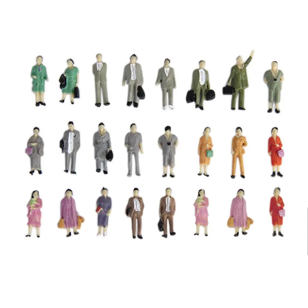 24/lot DIY Painted Standing Pose People Figures Model 1:87 HO Scale Layout