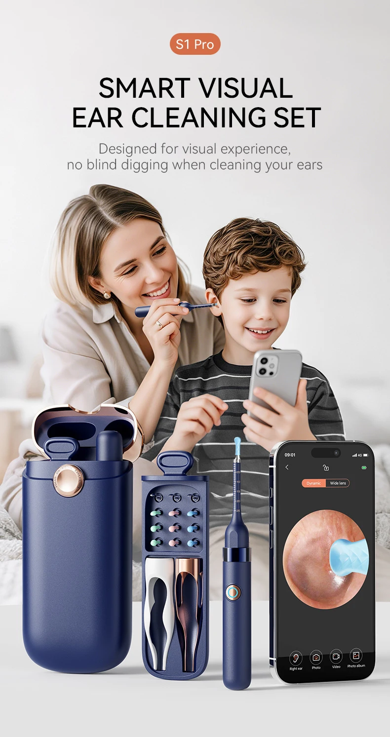 Werkzeug zum Entfernen von Ohrenschmalz, Kamera, wasserdichter Ohrreiniger mit Kamera, visueller Ohrstöpsel, Pinzette, Wachsentferner, Ohrreinigungsset für die Familie – Detail 1