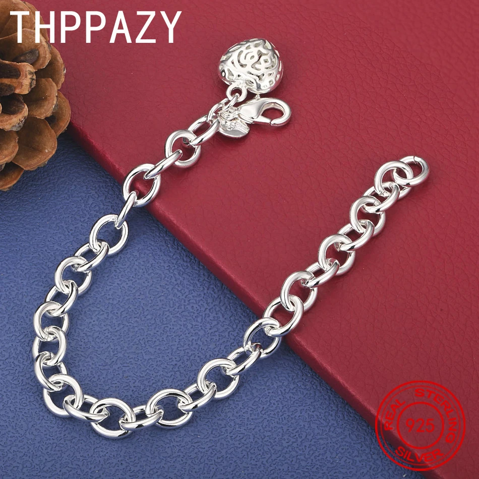 

Браслет THPPAZY из стерлингового серебра 925 пробы с полым сердцем для мужчин и женщин, модный браслет для вечеринок, дня рождения, высококачественные красивые украшения, цепочка 20 см