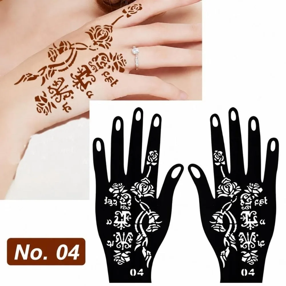 Temporary Hollow Henna Hand Stencils Self-Adhesive Fine Line Pattern Reusable Templates Henna Sticker Bridal Mehndi