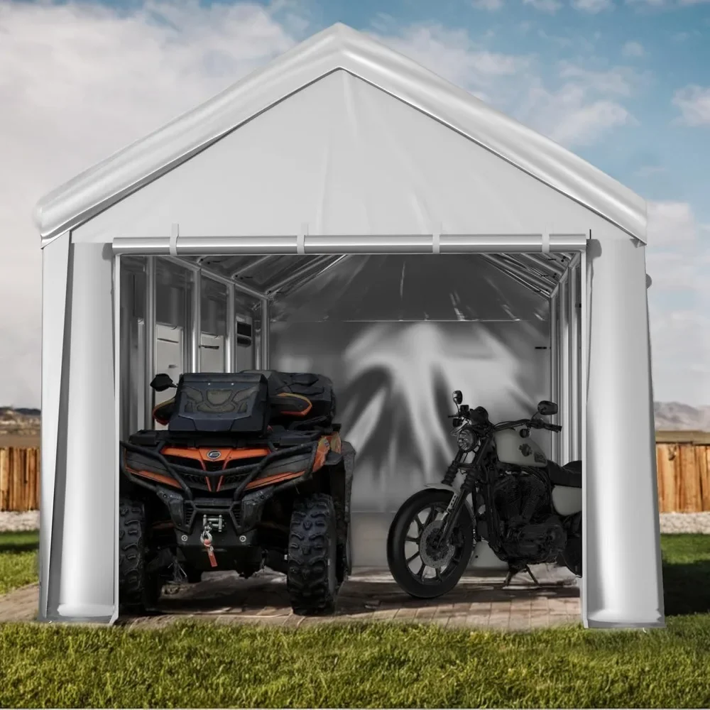 

13X25FT Portable Garage，Galvanized Frame & 180 G Pe Waterproof Canopy，with 6 Doors (Included 4 Side Doors) and 4 Windows，Garage