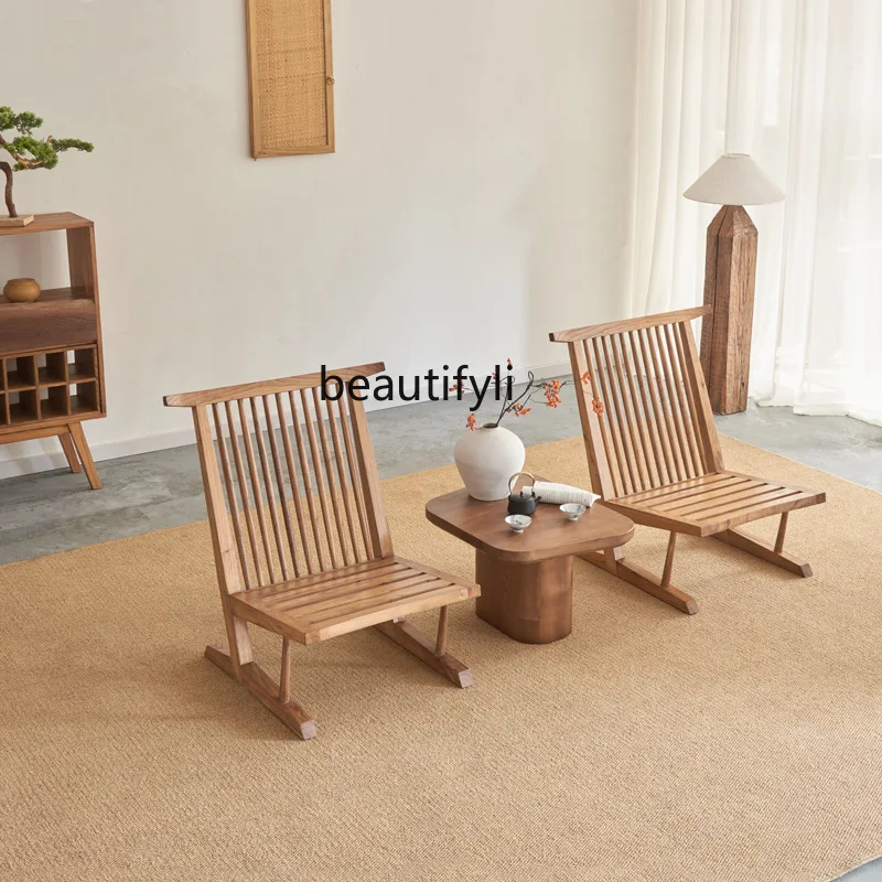 

Solid Wood Sofa Recliner Hotel Homestay Balcony Lounge Chair High Backrest