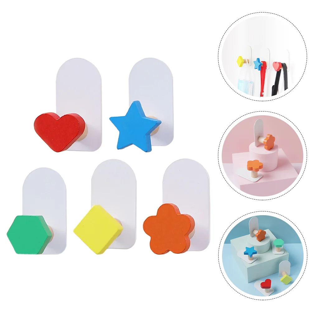 

5 Pcs Solid Wood Hook Householder Coat Clothes Kids Hooks Wall Non-punching Creative Hanger Bedroom Child Hanging Rack