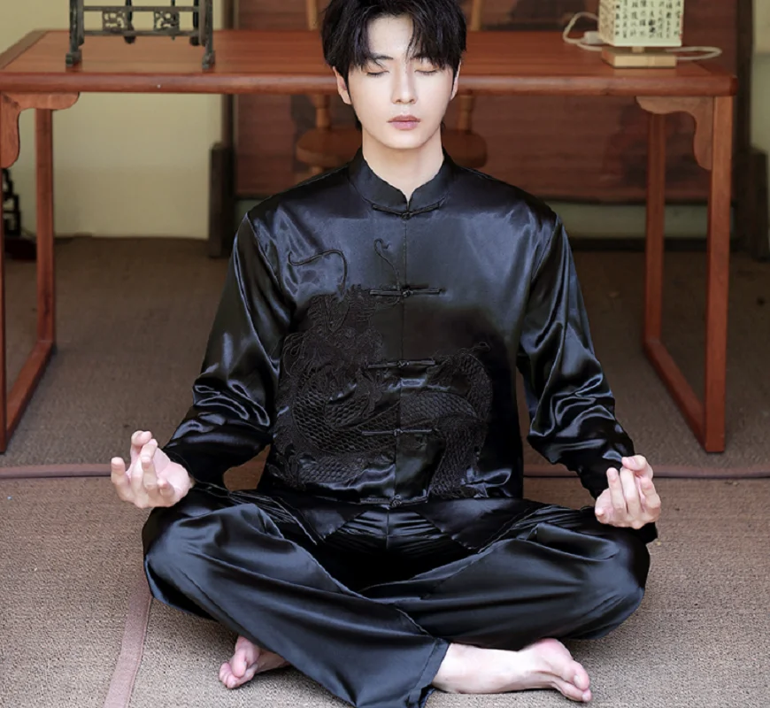 

Новый весенне-осенний костюм Тан в китайском стиле, мужской костюм с длинным рукавом, кунг-фу, тай-чи, одежда для боевых искусств, пижама, рубашка, брюки, комплект M-3XL