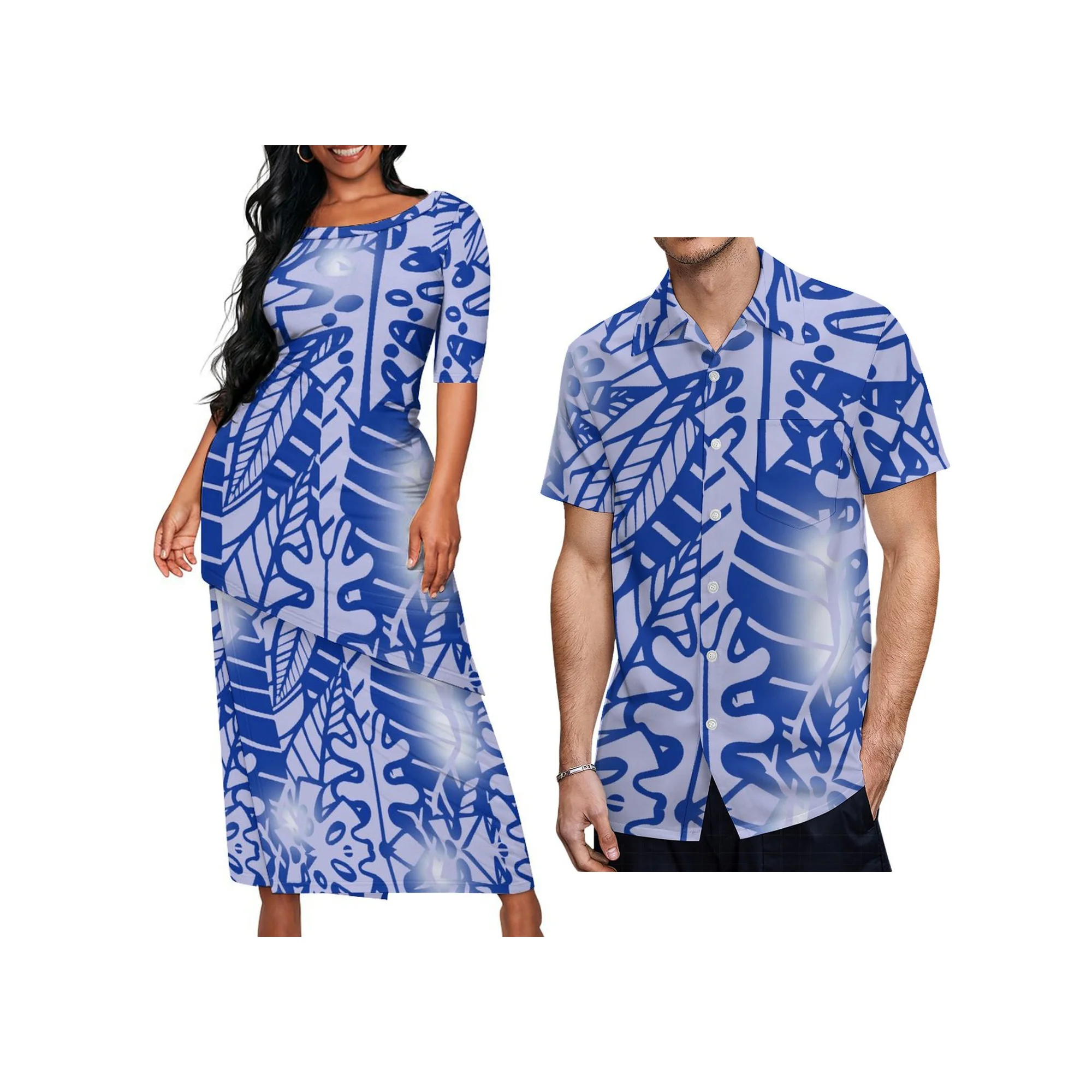 1 MOQ Polynesia Island Design Samoan Puletasi Set Dress Custom Women Oblique Hem Dress Top And Skirt Two Piece Set