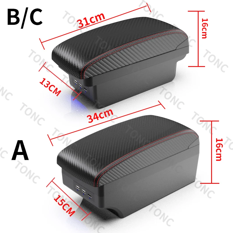 Caja de reposabrazos universal para coche, caja de almacenamiento para consola, piezas de modificación interior de coche, 3USB