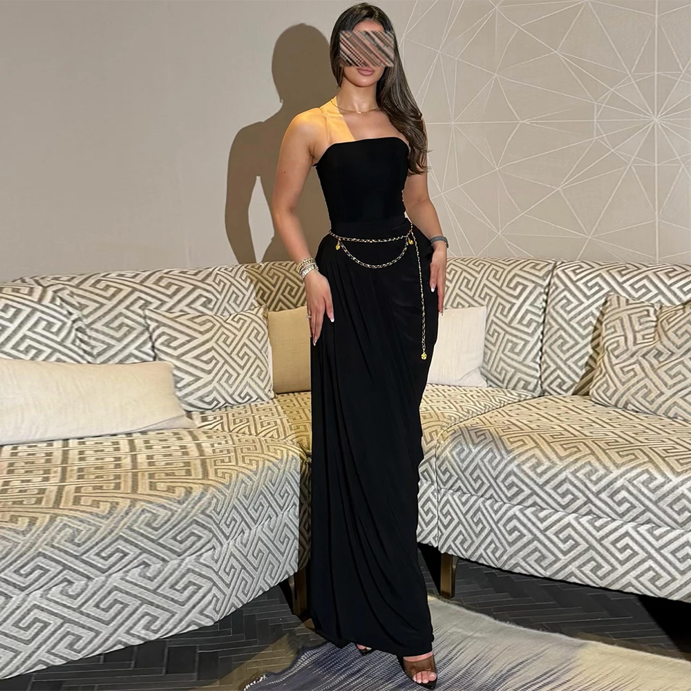 

Formal Black Chiffon Evening Dress Graceful Strapless Mermaid Prom Dresses Delicate Sashes Customized Special Occasion Gowns