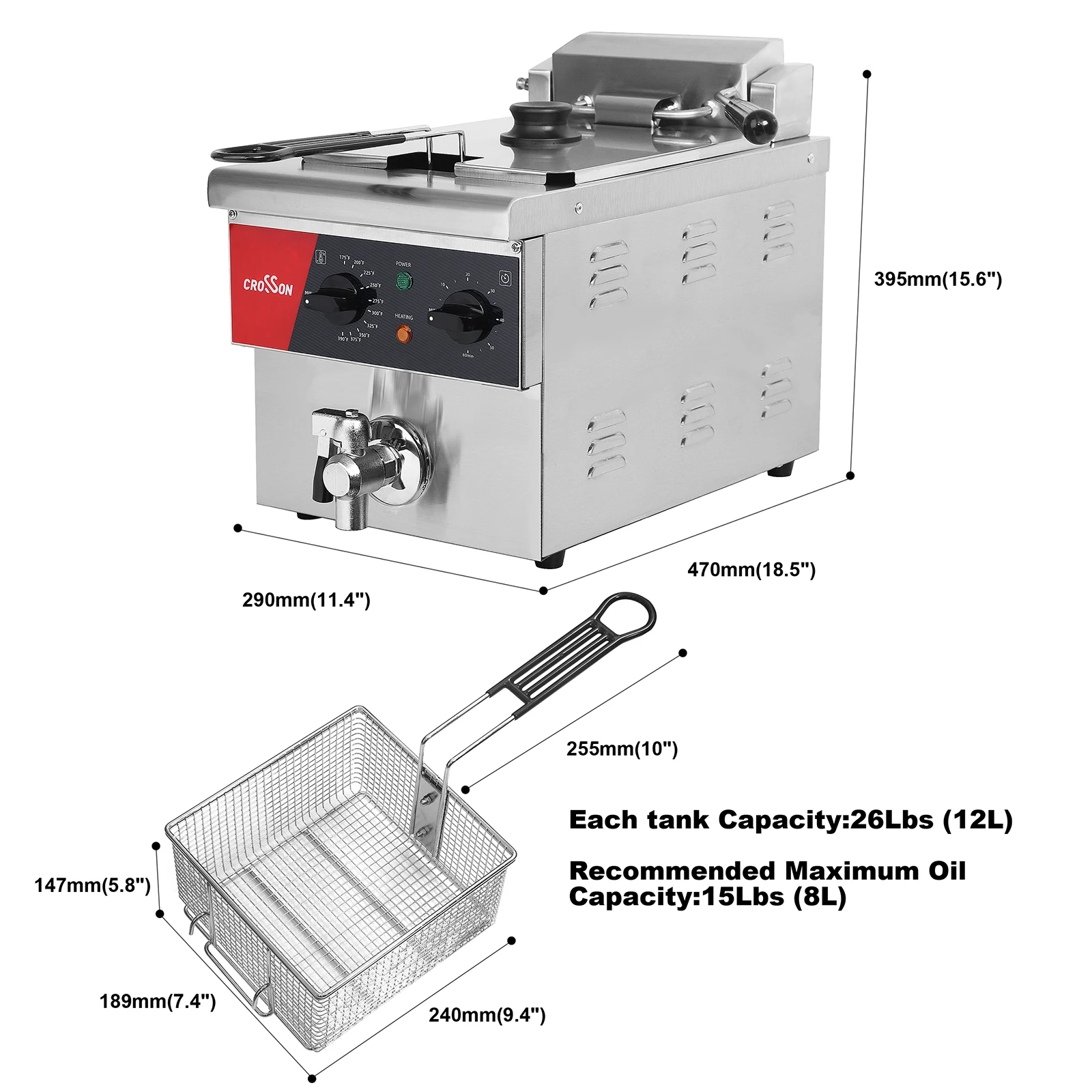 

For 8L Countertop Electric Deep Fryer with Draining Valve,Solid Basket Lid for Restaurant Use 120V,1800W m
