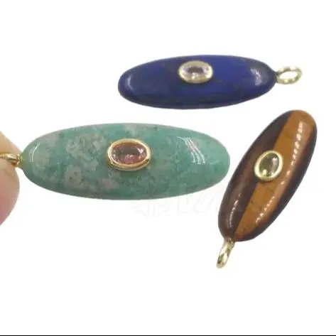 

WT-P2073 Оптовая продажа, подвески из драгоценных камней геометрической овальной формы с цирконом, серьги с камнями Lapics, изготовление аксессуаров