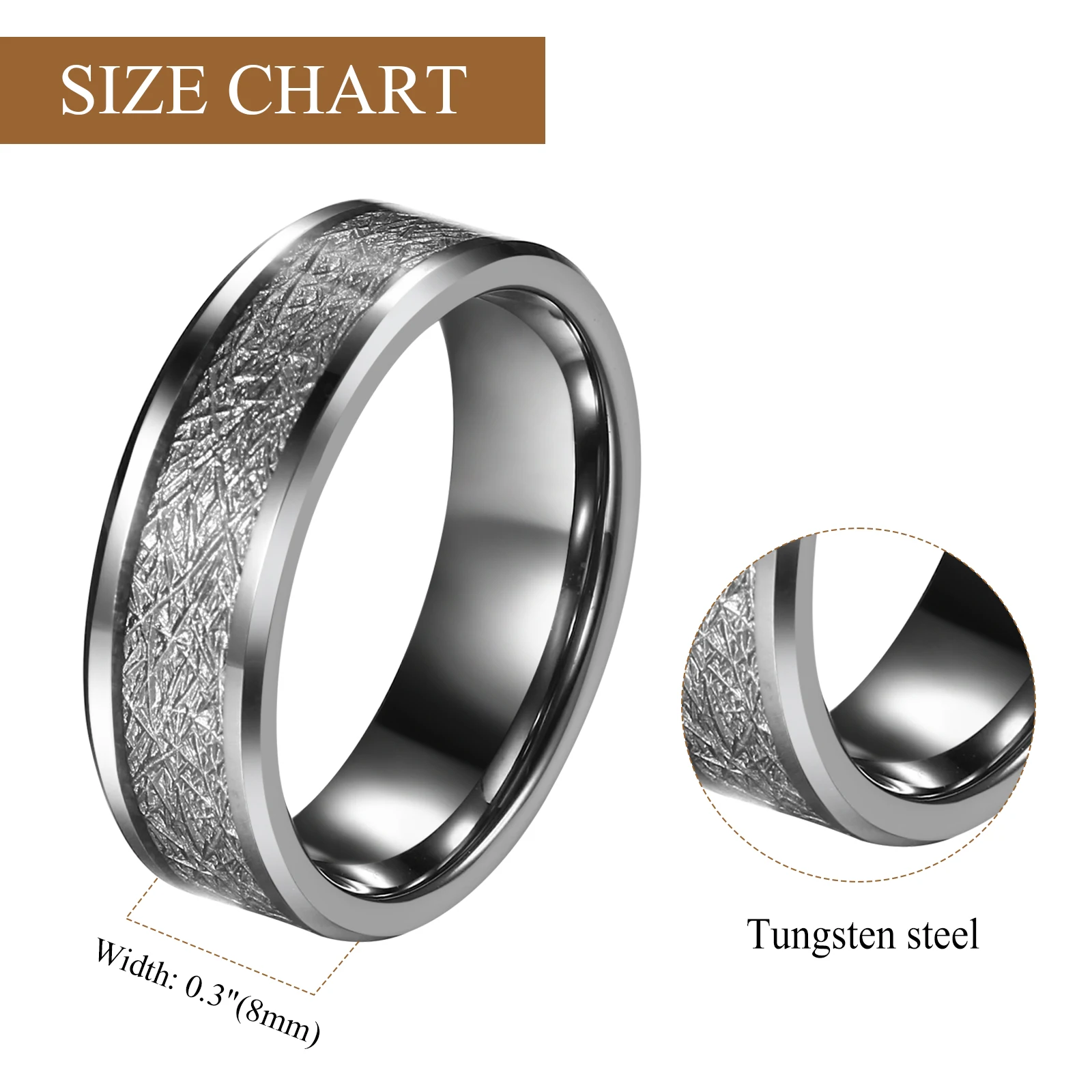 BONISKISS 8mm Comfort Fit Classic Men\'s Tungsten Carbide Ring Wedding Promise Band Men Wedding Promise Ring Valentine\'s Day Gift