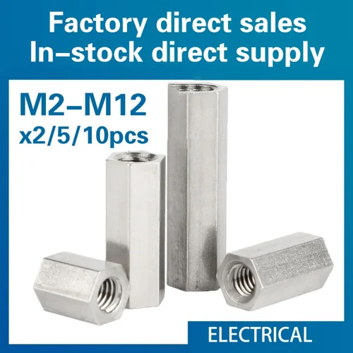 Separador hexagonal de acero inoxidable 304, varilla larga de acoplamiento, Perno de tuerca hexagonal, 2/ 5/ 10 piezas, M2, M2.5, M3, M4, M5, M8, M10, M12