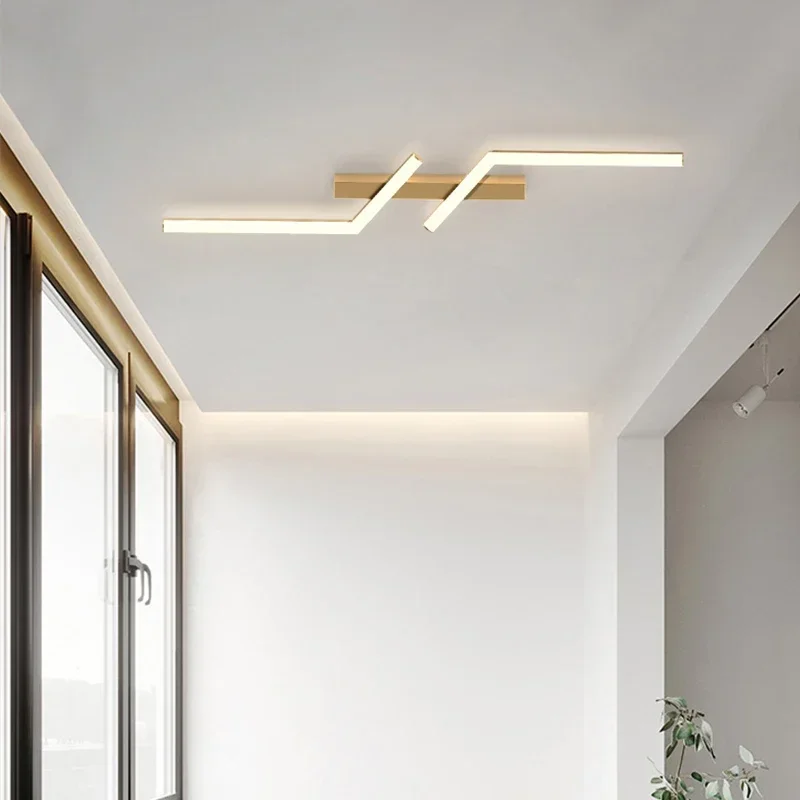 Moderna linea LED lampada da soffitto soggiorno moderno sala da pranzo camera da letto principale studio apparecchio oro nero plafoniere illuminazione