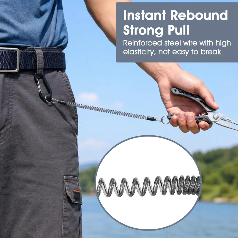 Retractable Coiled Safety Lanyard with Aluminum Hook Quick Release Buckle  Anti-loss Tool Lanyard for Fishing Kayaking Outdoor
