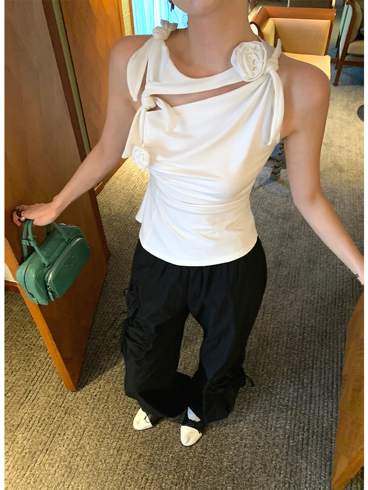 

MONA Уникальный топ с цветочным дизайном и бретелями, женский, маленький размер, летняя новинка, модный, для повседневной носки, на молнии