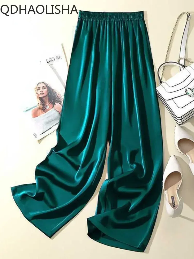 2024 Summer Fashion Casual Temperament Satin Wide-leg Pants In Thin Vertical Straight Pants Women for Streetwear Women Joggers