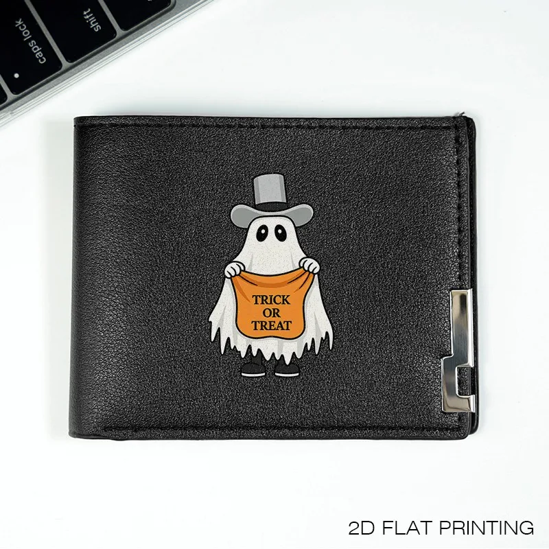 Trick or Treat Ghost Design PU-portemonnee voor heren, minimalistische zakelijke stijl, lichtgewicht, duurzaam, dagelijks accessoire