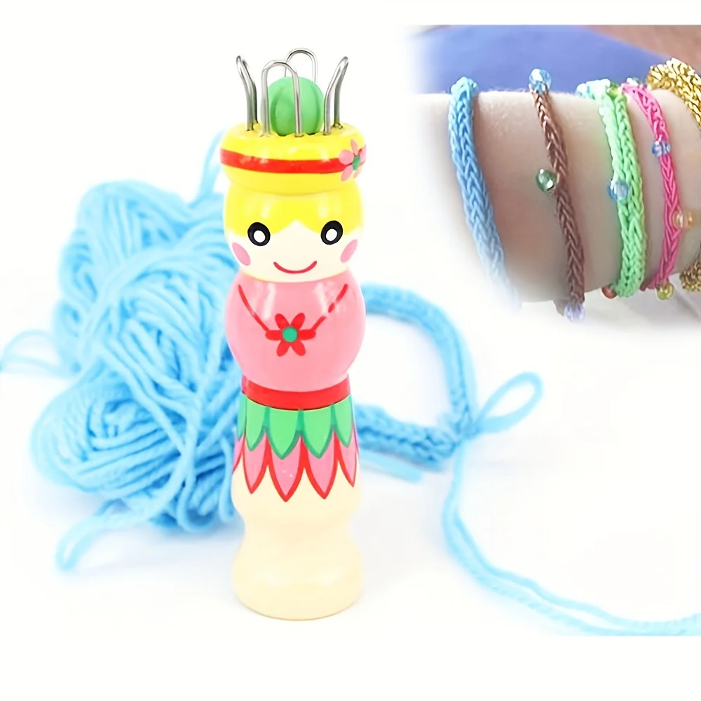 Wooden handmade doll knitting machine, knitting thread reel, wooden knitting tool, hand drawn rope weaving machine, DIY knitting view 2