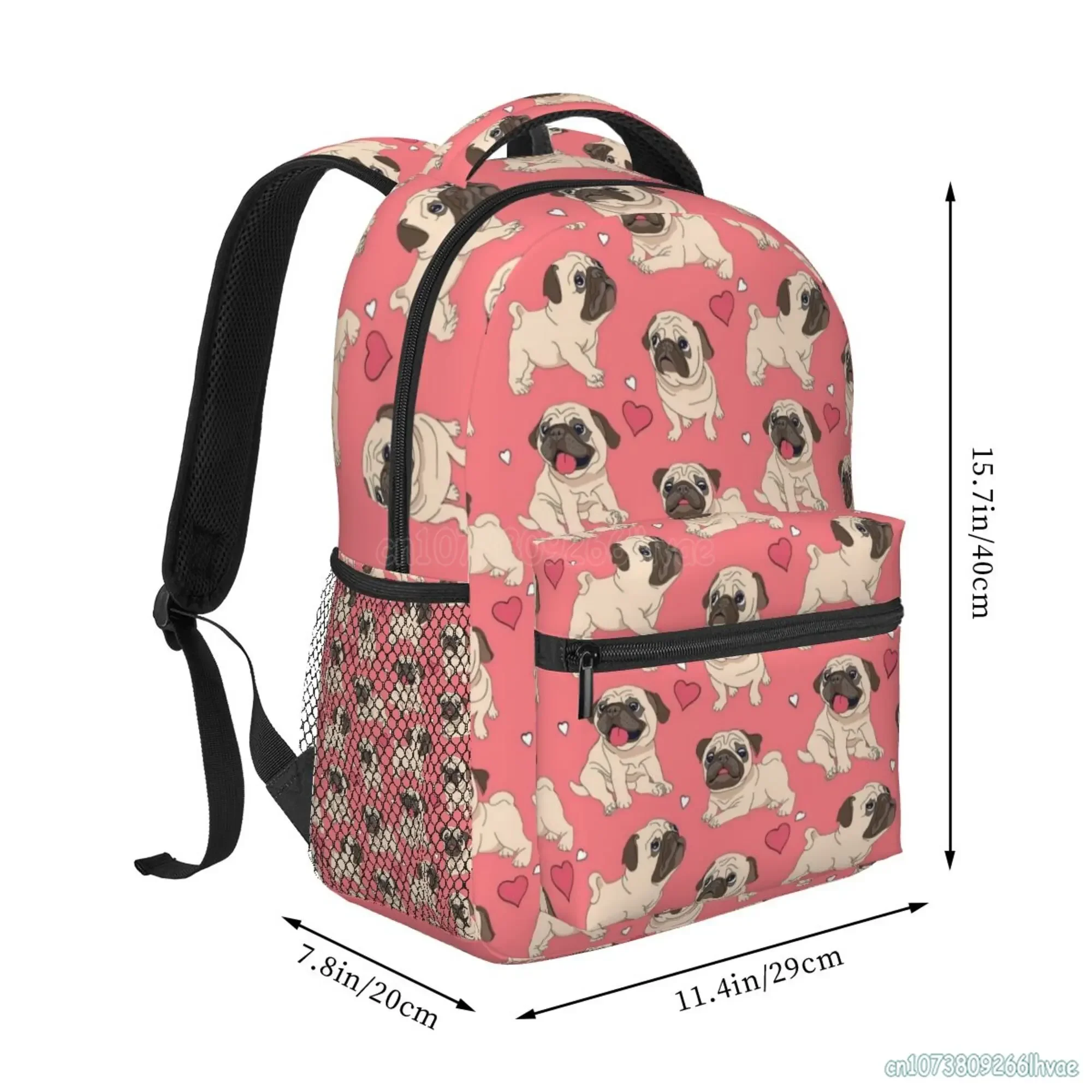 Puppy Dog Heart Love Pattern Schoolbag for Boys Girls Kids Cute Pug Travel Backpack Durable Lightweight School Laptop Backpacks