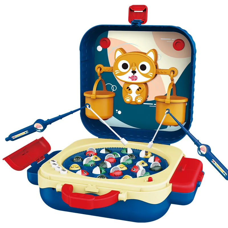 Electric Rotating Magnetic Fishing Toy Set with Music & Light, Multifunctional Early Educational Toy for Kids Christmas Gift