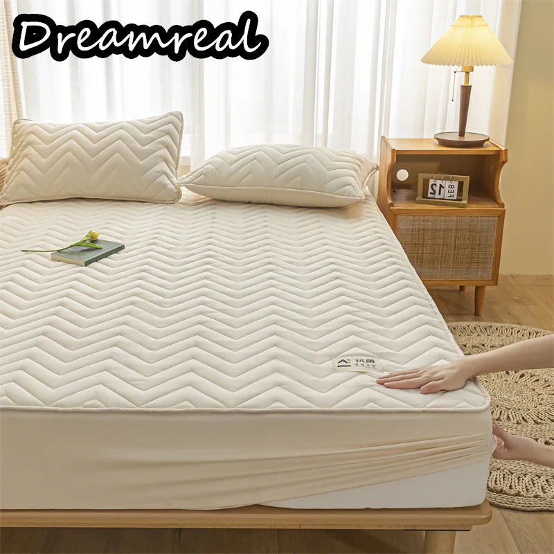 Dreamreal Quilted Mattress Cover with Elastic Band Cotton Fitted Sheet Thickened Bed Cover Anti-Mite Mattress Protector Bed Pad