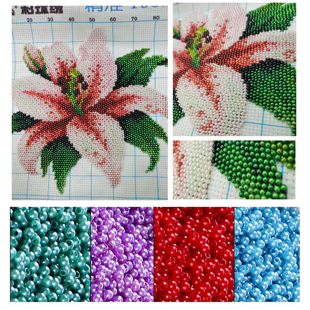 

Partial Embroidery Beads Printed 9CT Flower Cross Stitch Kit Home Art 30x35cm