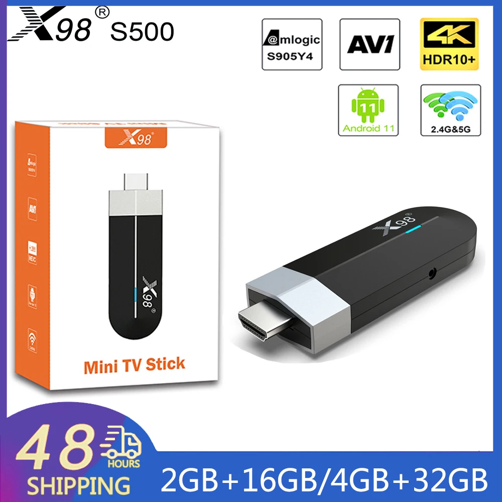 Mini TV Stick X98S500 Smart TV Box Amlogic S905Y4 HD 4K Set Top Box Media Player Android 11.0 LAN 100M 2.4G&5G Dual WiFi BT4.X