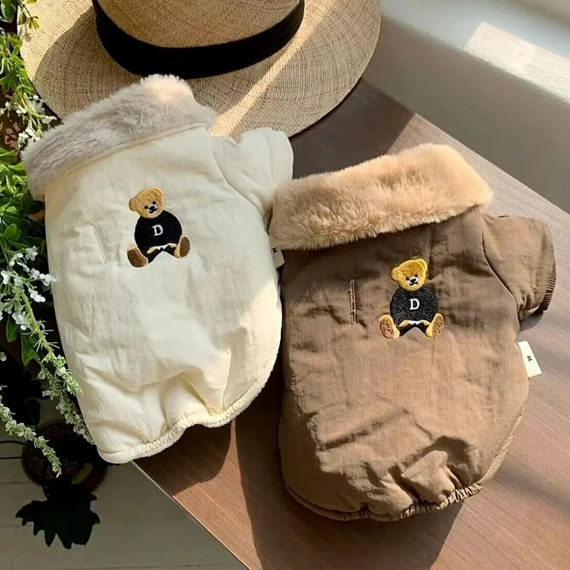 

Fashion Dog Down Jacket Winter Warm Dog Clothes Bear Print Puppy Jacket Cute Soft Cat Coat Pet Costumes French Bulldog Clothes