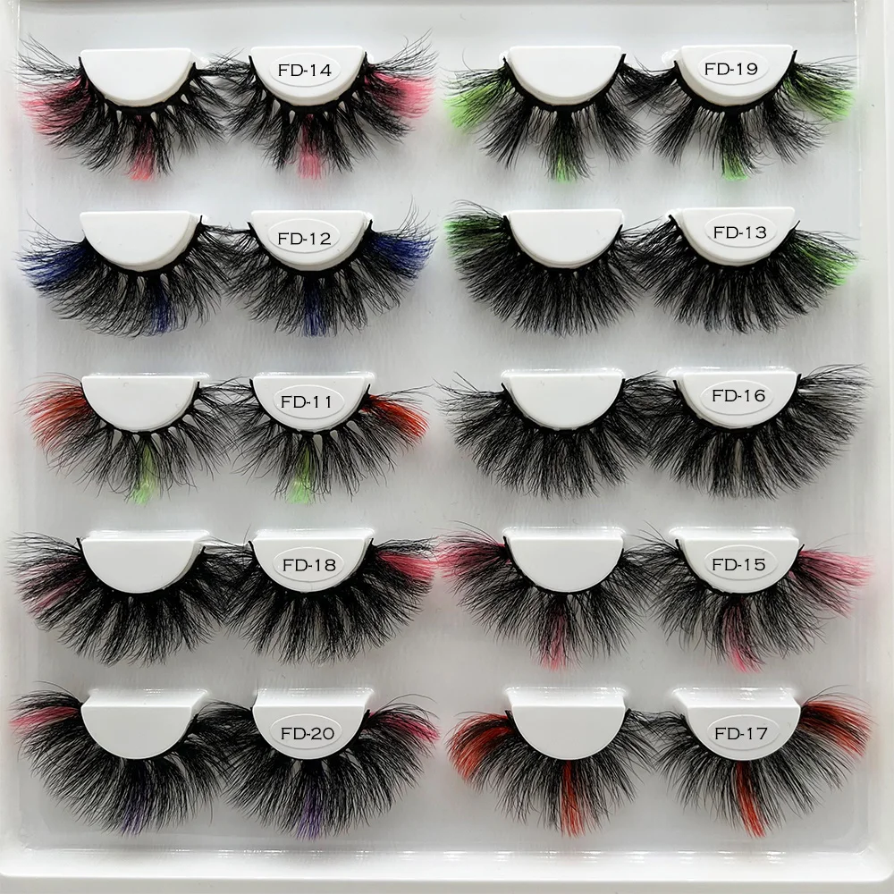 Colored Lashes 20mm 5D Thick Mink Lash Bulk Wholesale Color False Eyelashes 3D Dramatic Makeup Faux Mink Eyelash Mix Color