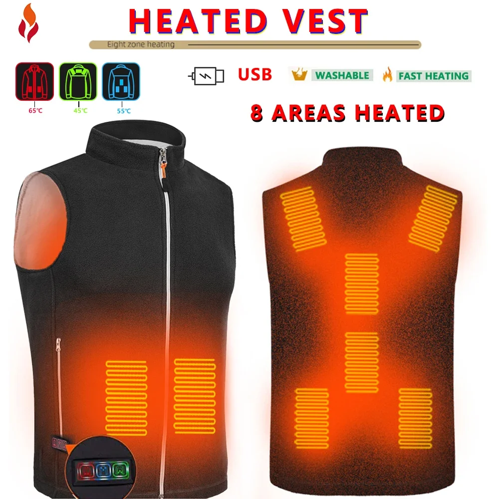 5/8 Areas Hiking Heating Mens Jacket Heated Vest Jacket Men Heated Vests USB Electric Heating Jacket Outdoor coat Men Clothing