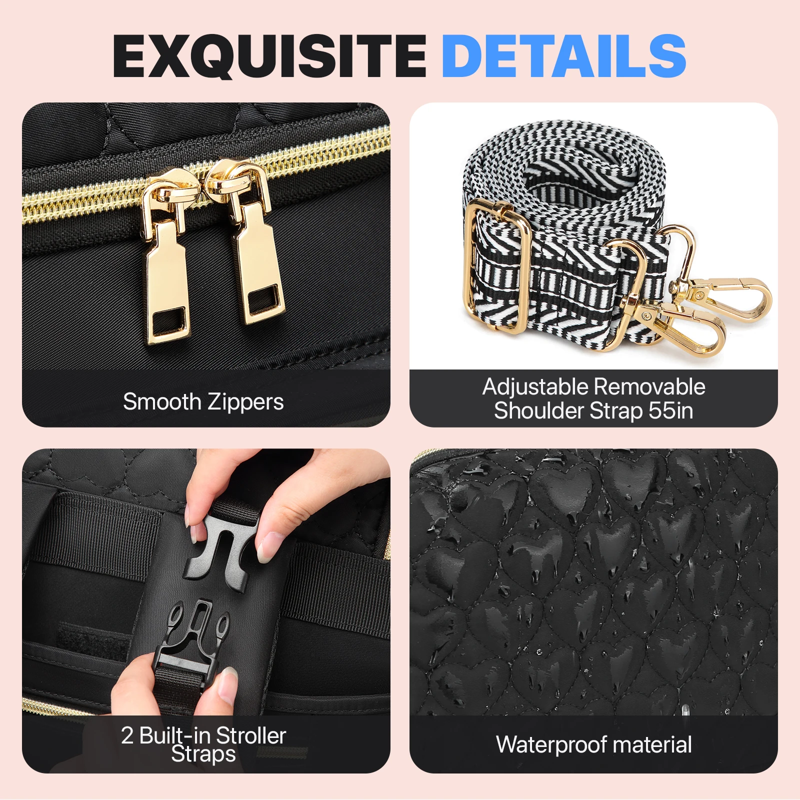 Large Capacity Waterproof Mommy Bag Lightweight Baby Diaper Backpack For Women Travel With Insulated Bottle Pocket And Stroller