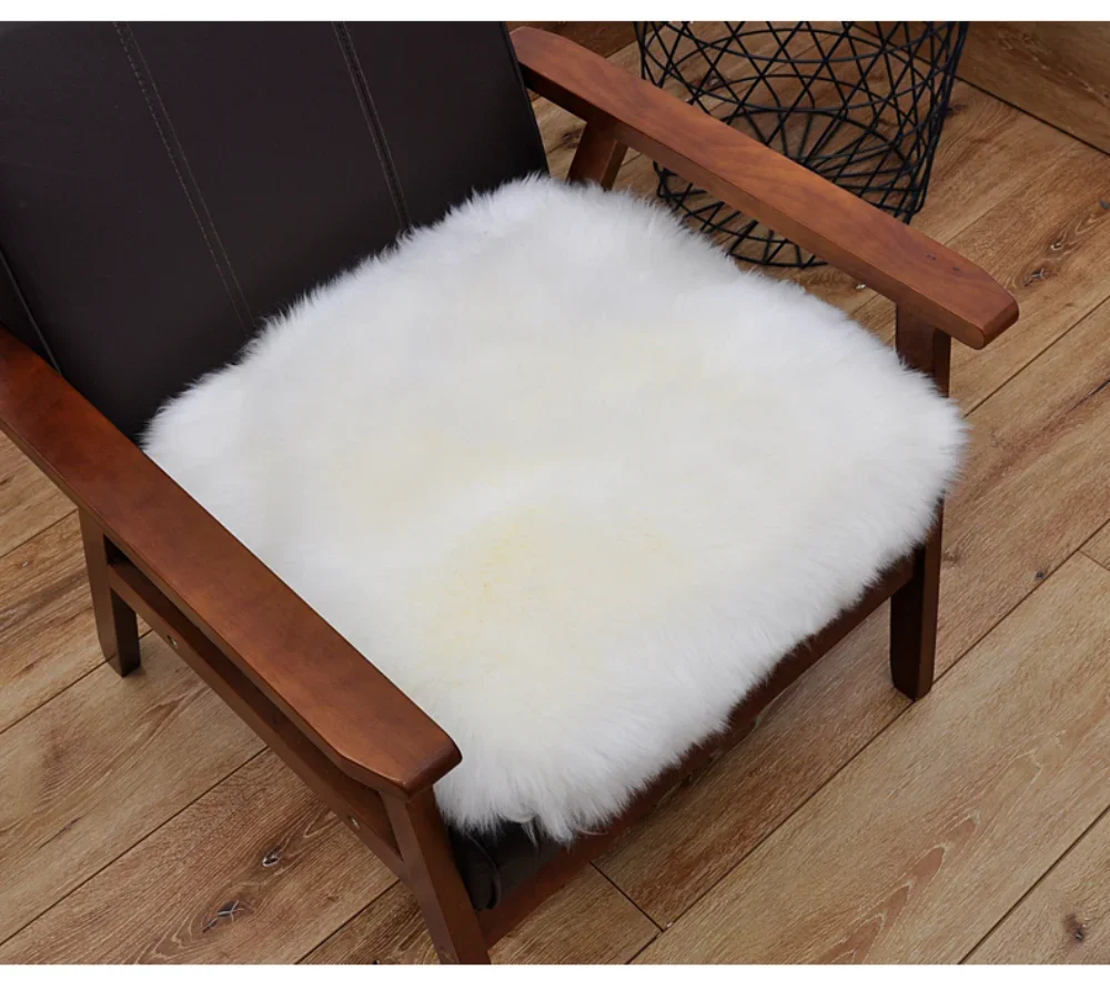 100% Wool Chair Cushion Sheeepskin Sofa Fluffy 45x45cm Nordic Simple Long Hair Office Chair Cushion Thickened