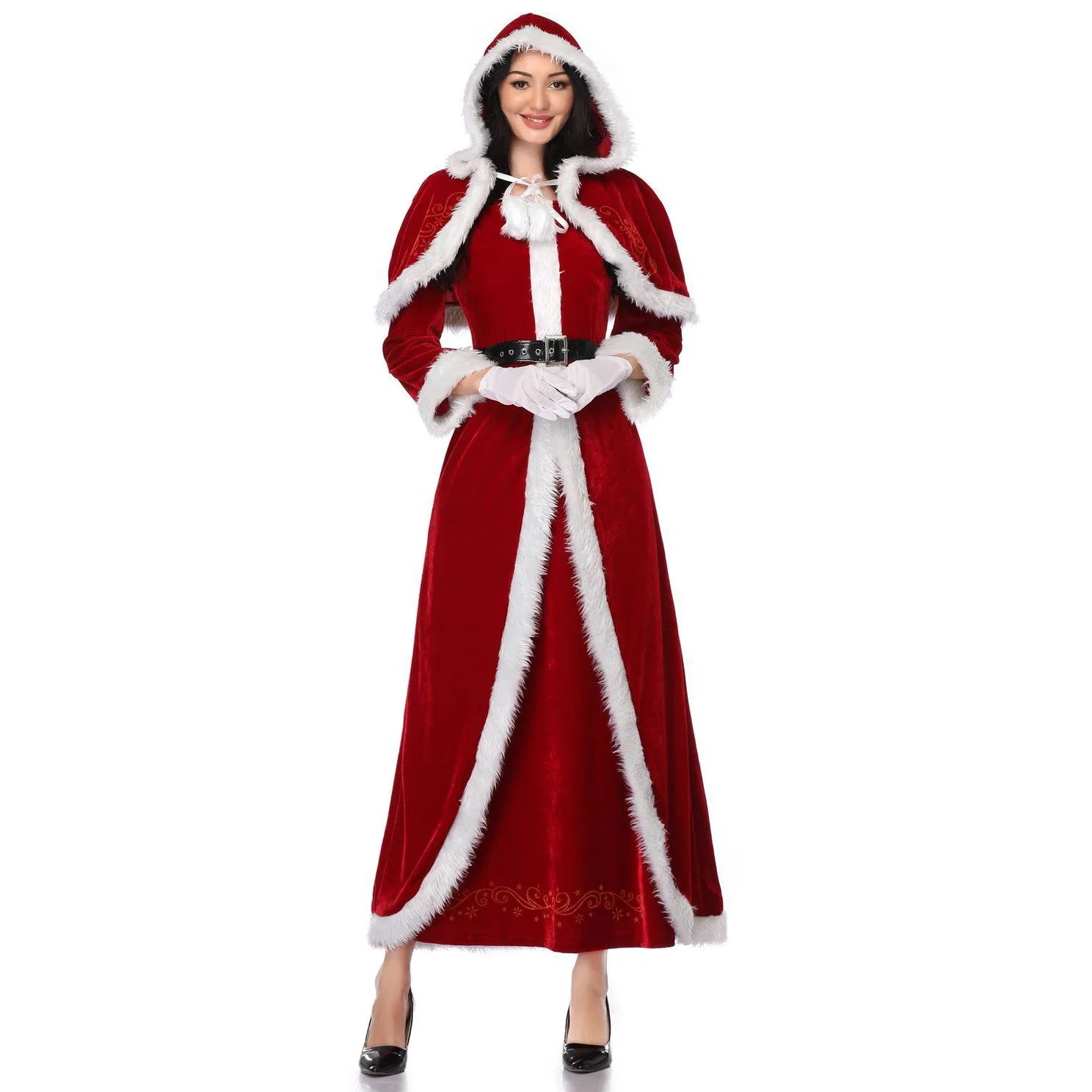 Deluxe Klassiek Mrs. Claus Kerstkostuum Kerstfeest Kerstman Cosplay Dames Rode Jurk