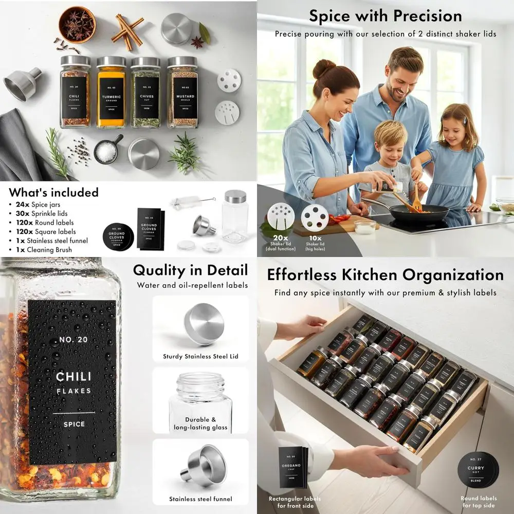 

24 стеклянные банки для специй на 4 унции с этикетками, стальными крышками, воронкой, вставками для шейкеров и органайзером