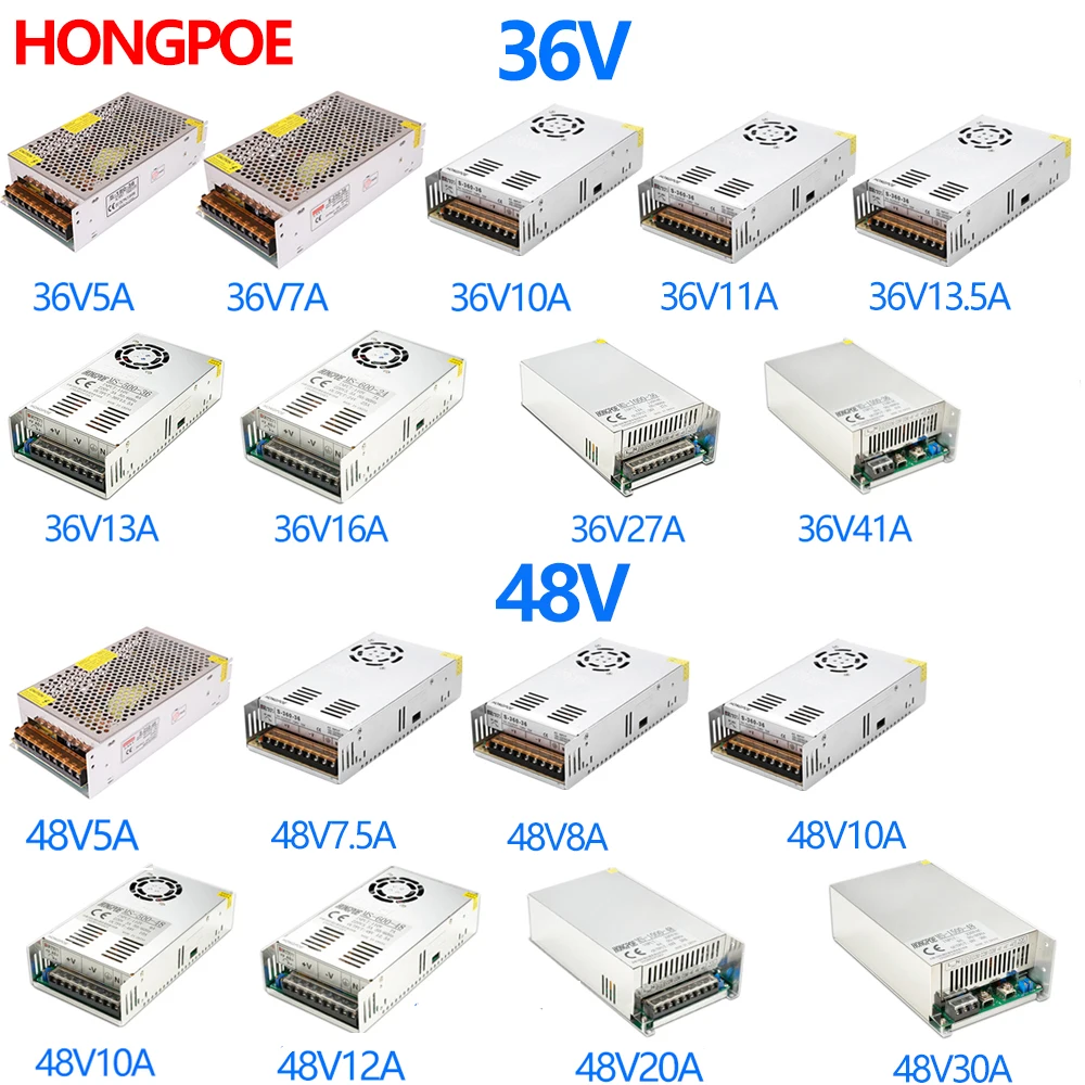 36V 48V power supply 36V 48V 5A 7A 10A 11A 14A 16A 27A 30A 40A power 250W 360W 500W 600W 1000W 1500W 100-240VAC LED/Motor POWER