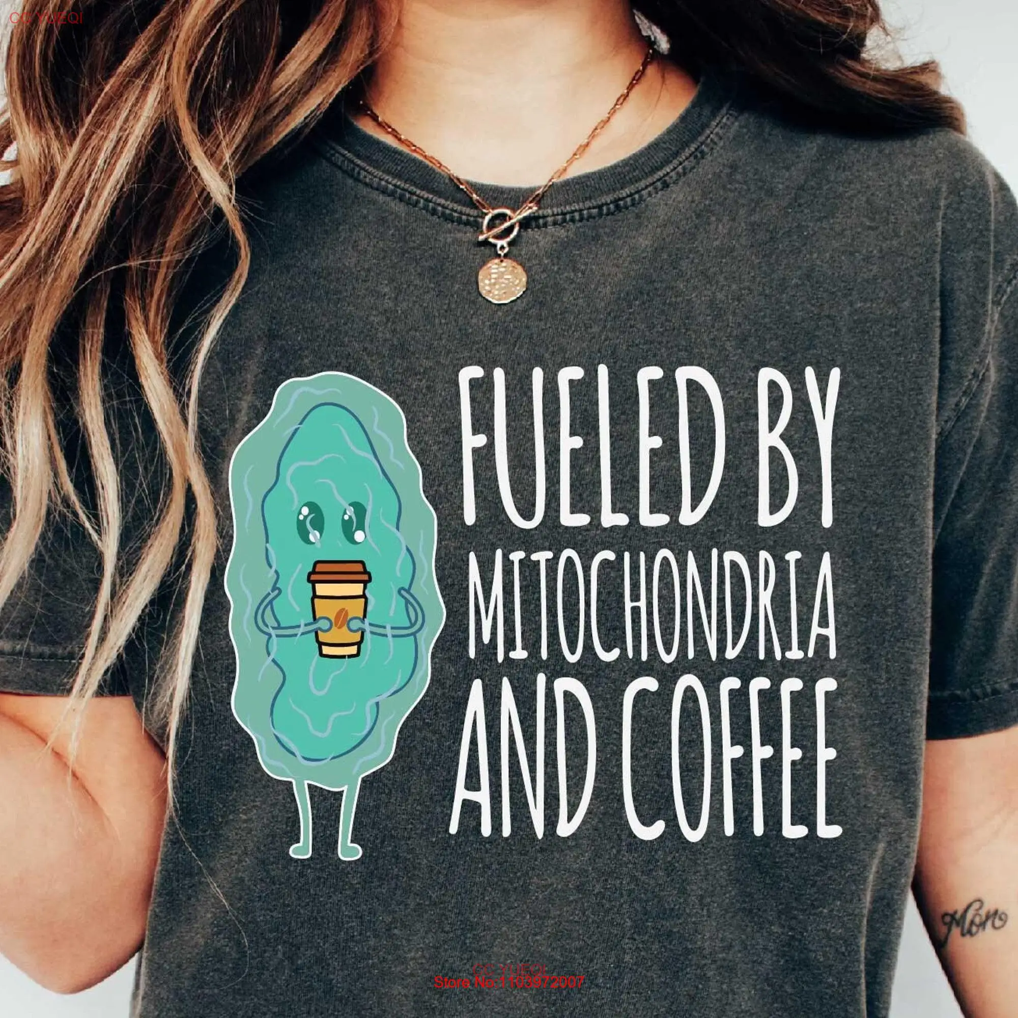 Футболка с митохондрией и кофе, с длинными или короткими рукавами
