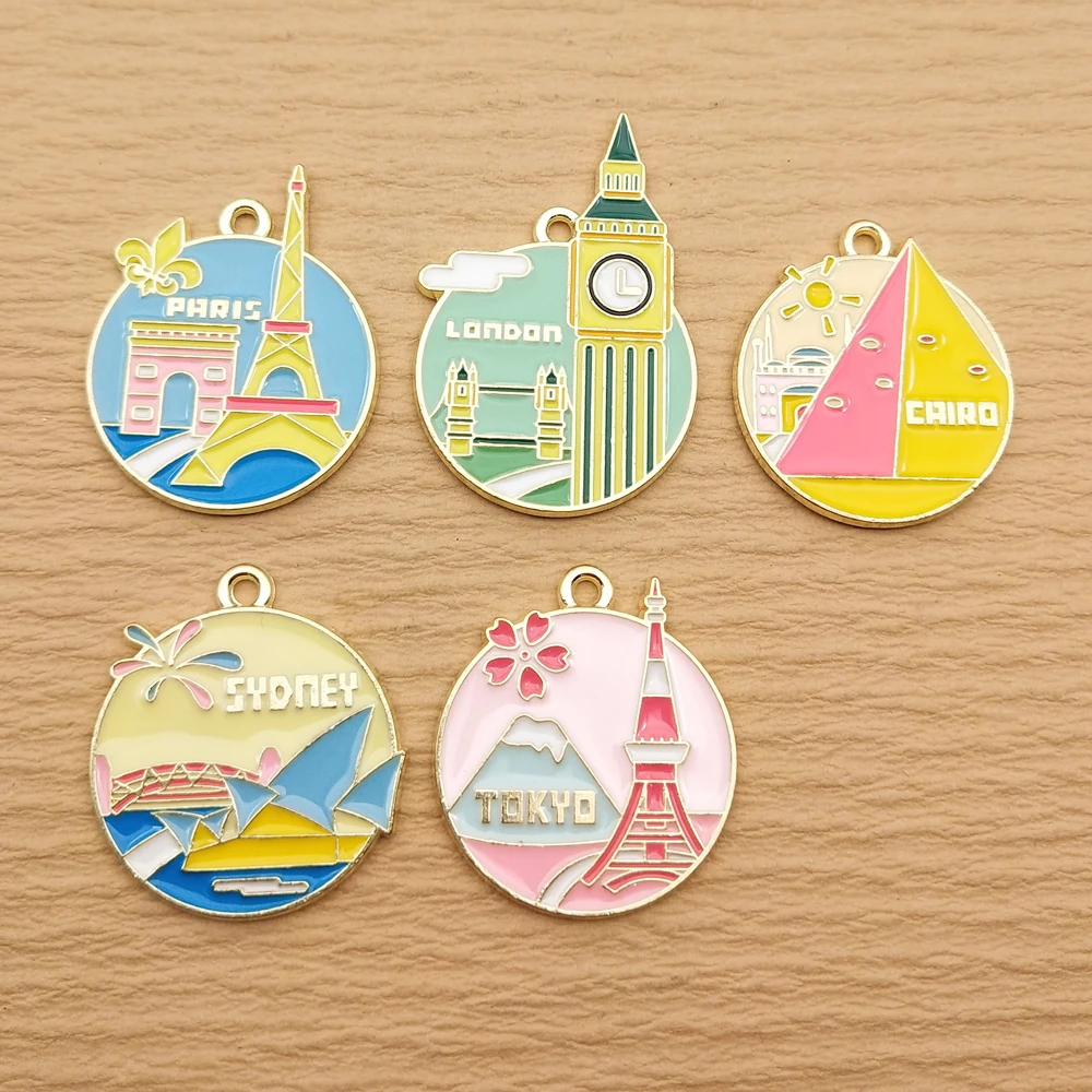 10pcs Famous Building Charm Jewelry Accessories Necklace Earring Pendant Diy Making Craft Supplies Alloy Metal Gold Plated