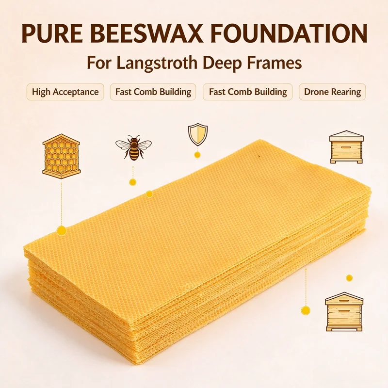 30Pcs Drone Beeswax Foundation Sheets 415*195mm 6.5mm Drone Cell Natural Honeycomb Wax Sheet for Langstroth Frames