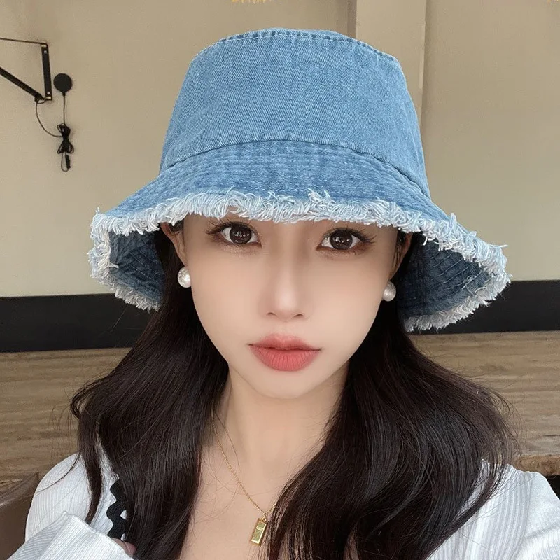 

Korean Style Retro Woolen Denim Fisherman Hat Women's Face-showing Small Sunshade Hat Solid Color Sunscreen Basin Hat