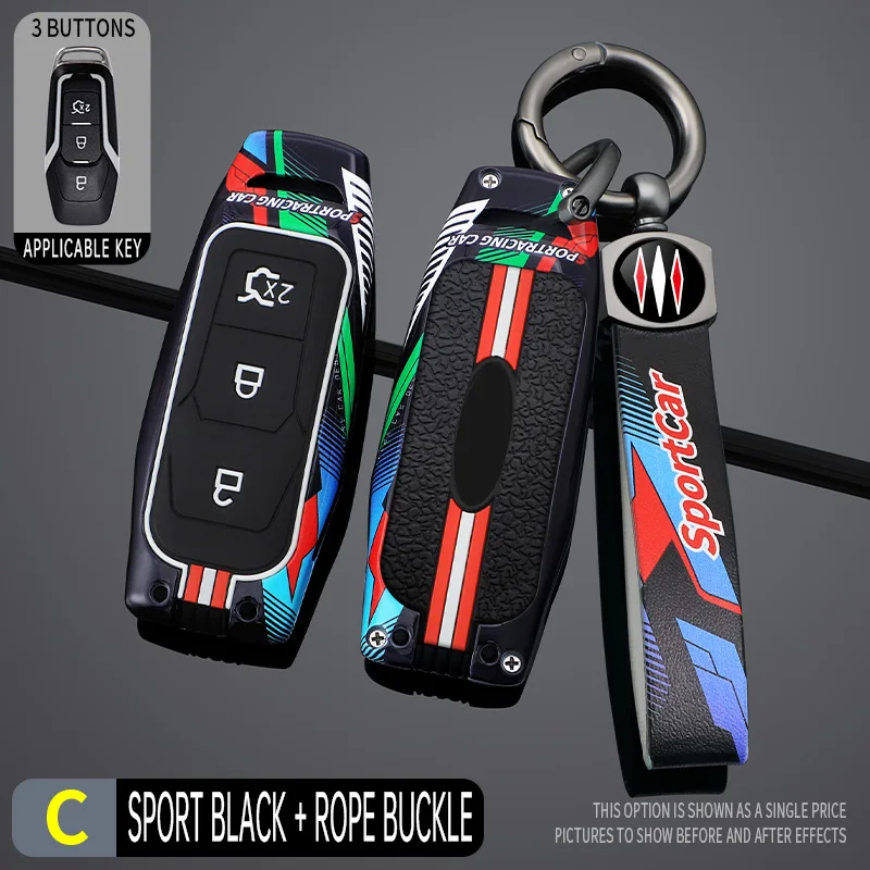 

3 Buttons Racing Style Metal Car Key Case Fob Cover for Ford Mustang Edge Explorer Fusion Mondeo Kuka