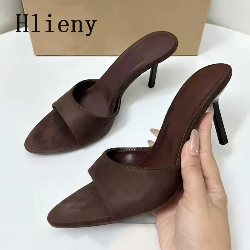 

Летние ретро-мюли Hlieny из замши на тонком высоком каблуке для женщин, элегантные женские сандалии-шлепанцы
