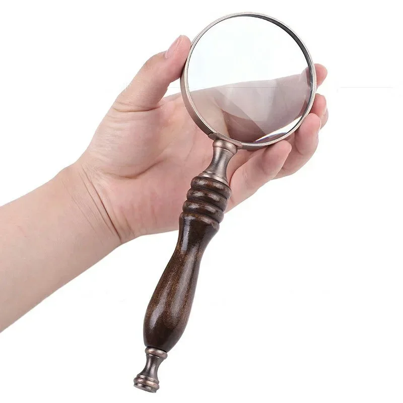 Vintage Reading Magnifier with Wooden Handle Retro Handheld Magnifying Glass  Antique Jade Jewelry Newspaper Book Reading