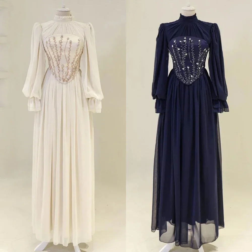 

Изысканные вечерние платья А-силуэта из шифона с драпировкой, пайетками и стразами, с высоким воротником, длинные, для выпускного вечера, в стиле ретро