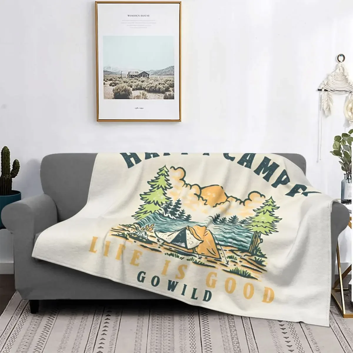 Couverture graphique Camping Lake en flanelle, couvre-lit pour la maison, canapé, xcm