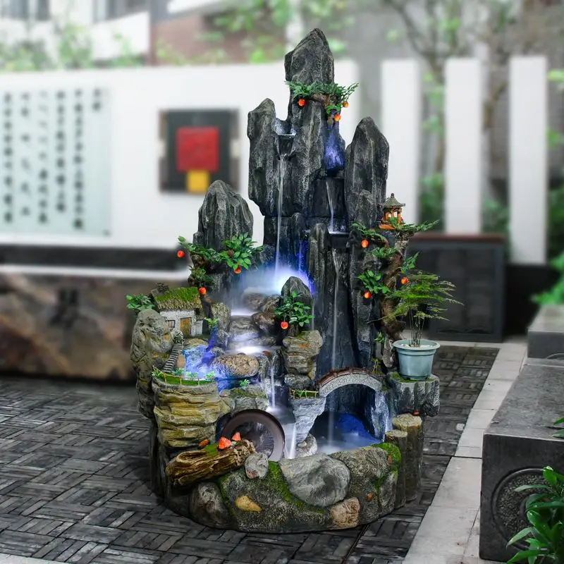 Large rockery fountain flowing water fish tank water feature floor ornament living room office