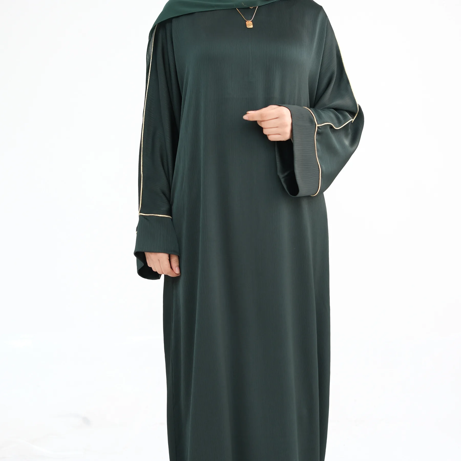Turkish Contrasting Color Fringed Long Robe Scarf Set Islamic  Muslim Fashion Women Abaya Hijab Suit Dubai Ramadan Modest Dress