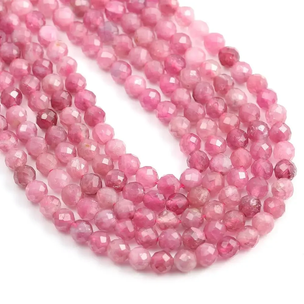 Natural Stone Beads Small Beads Rose Tourmaline 2,3,4,5  mm Section Loose Beads for Jewelry Making Necklace DIY Bracelet (38cm)